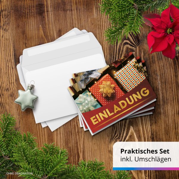 10 x Einladungskarten Klappkarten Weihnachten mit Umschlägen zur Weihnachtsfeier Motiv Geschenke klassisch – Bild 7