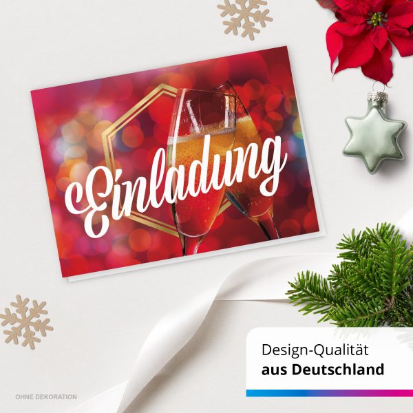 10 x Einladungskarten Klappkarten Weihnachten mit Umschlägen zur Weihnachtsfeier Motiv Sektgläser – Bild 4