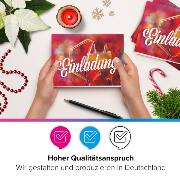 10 x Einladungskarten Klappkarten Weihnachten mit Umschlägen zur Weihnachtsfeier Motiv Sektgläser – Bild 5