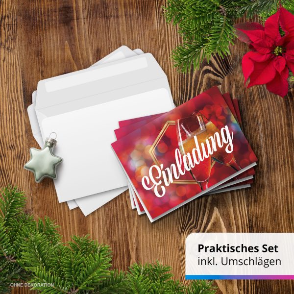 10 x Einladungskarten Klappkarten Weihnachten mit Umschlägen zur Weihnachtsfeier Motiv Sektgläser – Bild 7