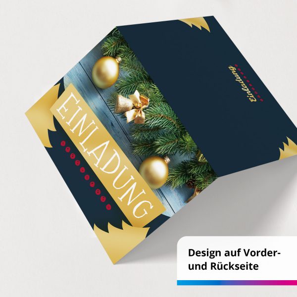 10 x Einladungskarten Klappkarten Weihnachten mit Umschlägen zur Weihnachtsfeier Motiv Goldener Tannenschmuck – Bild 2