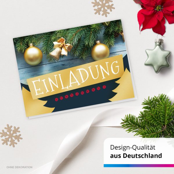 10 x Einladungskarten Klappkarten Weihnachten mit Umschlägen zur Weihnachtsfeier Motiv Goldener Tannenschmuck – Bild 4