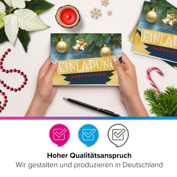 10 x Einladungskarten Klappkarten Weihnachten mit Umschlägen zur Weihnachtsfeier Motiv Goldener Tannenschmuck – Bild 5