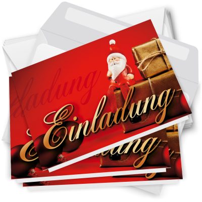 10 x Einladungskarten Klappkarten Weihnachten mit Umschlägen zur Weihnachtsfeier Motiv Weihnachtsmann rot