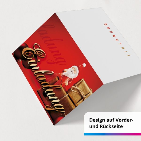 10 x Einladungskarten Klappkarten Weihnachten mit Umschlägen zur Weihnachtsfeier Motiv Weihnachtsmann rot – Bild 2