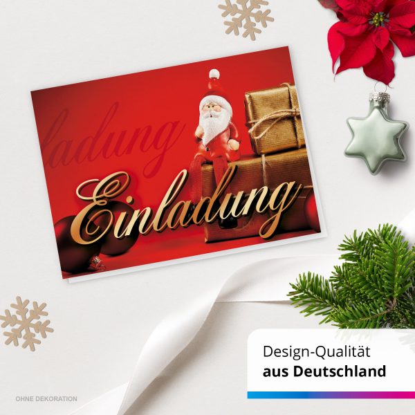 10 x Einladungskarten Klappkarten Weihnachten mit Umschlägen zur Weihnachtsfeier Motiv Weihnachtsmann rot – Bild 4