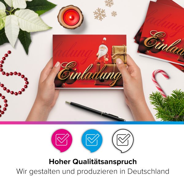 10 x Einladungskarten Klappkarten Weihnachten mit Umschlägen zur Weihnachtsfeier Motiv Weihnachtsmann rot – Bild 5