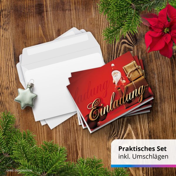 10 x Einladungskarten Klappkarten Weihnachten mit Umschlägen zur Weihnachtsfeier Motiv Weihnachtsmann rot – Bild 7