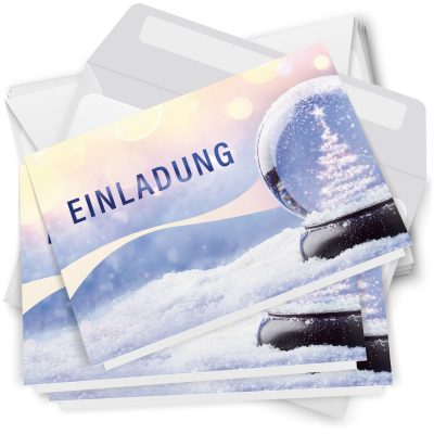 10 x Einladungskarten Klappkarten Weihnachten mit Umschlägen zur Weihnachtsfeier Motiv Schneekugel modern