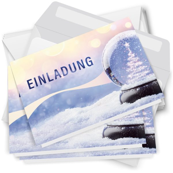 10 x Einladungskarten Klappkarten Weihnachten mit Umschlägen zur Weihnachtsfeier Motiv Schneekugel modern