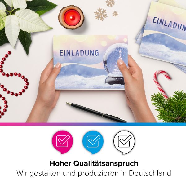 10 x Einladungskarten Klappkarten Weihnachten mit Umschlägen zur Weihnachtsfeier Motiv Schneekugel modern – Bild 5