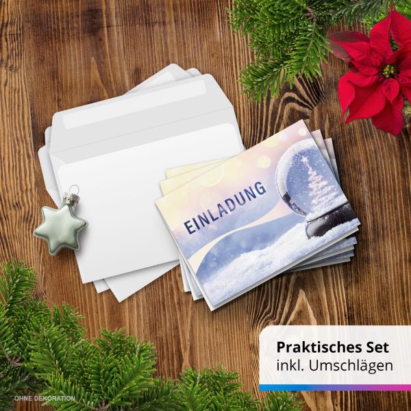 10 x Einladungskarten Klappkarten Weihnachten mit Umschlägen zur Weihnachtsfeier Motiv Schneekugel modern – Bild 7