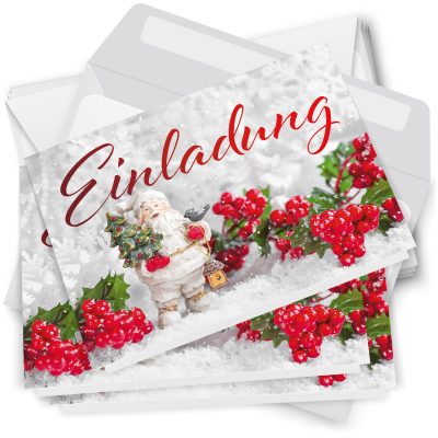 10 x Einladungskarten Klappkarten Weihnachten mit Umschlägen zur Weihnachtsfeier Motiv Weihnachtsmann im Schnee