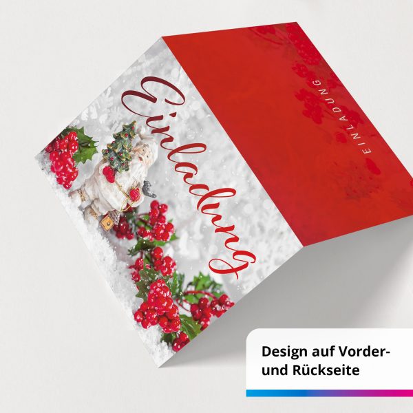 10 x Einladungskarten Klappkarten Weihnachten mit Umschlägen zur Weihnachtsfeier Motiv Weihnachtsmann im Schnee – Bild 2