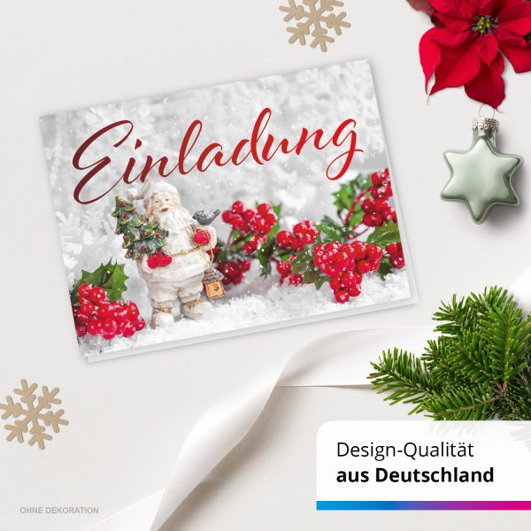 10 x Einladungskarten Klappkarten Weihnachten mit Umschlägen zur Weihnachtsfeier Motiv Weihnachtsmann im Schnee – Bild 4