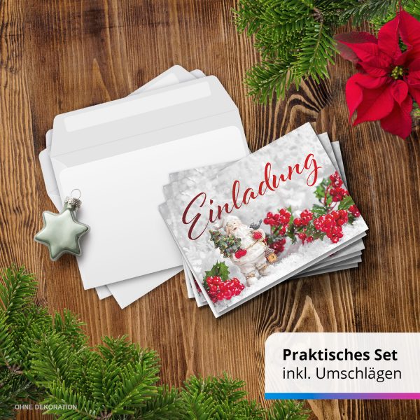 10 x Einladungskarten Klappkarten Weihnachten mit Umschlägen zur Weihnachtsfeier Motiv Weihnachtsmann im Schnee – Bild 7