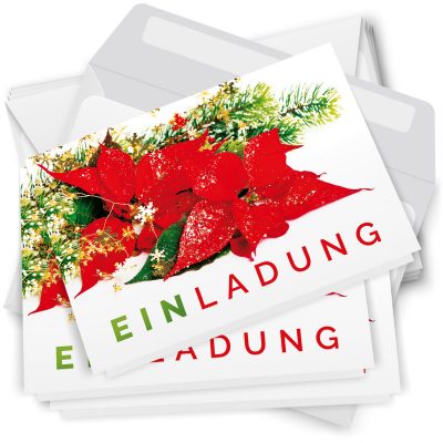 10 x Einladungskarten Klappkarten Weihnachten mit Umschlägen zur Weihnachtsfeier Motiv Weihnachtsstern rot klassisch