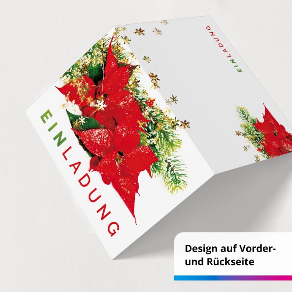 10 x Einladungskarten Klappkarten Weihnachten mit Umschlägen zur Weihnachtsfeier Motiv Weihnachtsstern rot klassisch – Bild 2