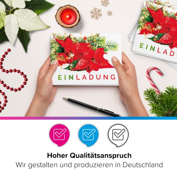 10 x Einladungskarten Klappkarten Weihnachten mit Umschlägen zur Weihnachtsfeier Motiv Weihnachtsstern rot klassisch – Bild 5