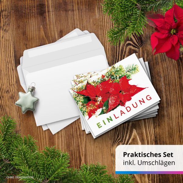10 x Einladungskarten Klappkarten Weihnachten mit Umschlägen zur Weihnachtsfeier Motiv Weihnachtsstern rot klassisch – Bild 7