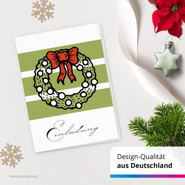 10 x Einladungskarten Klappkarten Weihnachten mit Umschlägen zur Weihnachtsfeier Motiv Kranz Streifen rote Schleife – Bild 4