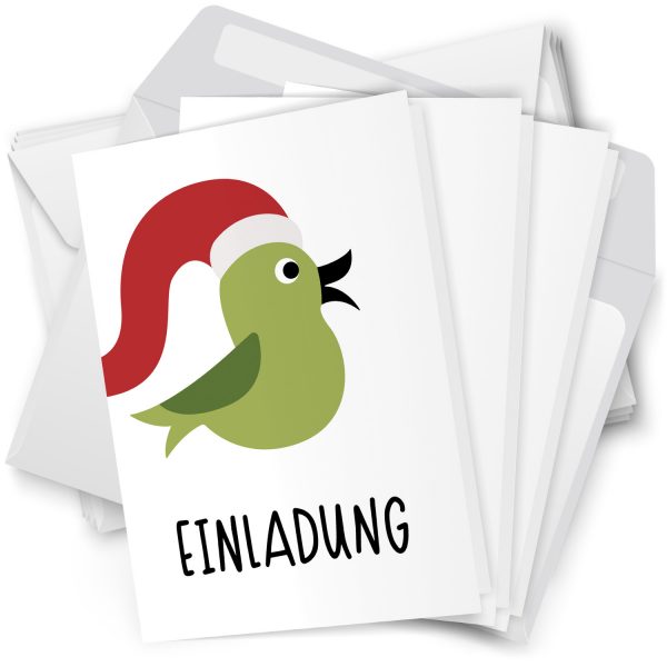 10 x Einladungskarten Klappkarten Weihnachten mit Umschlägen zur Weihnachtsfeier Motiv Weihnachtsvogel grün