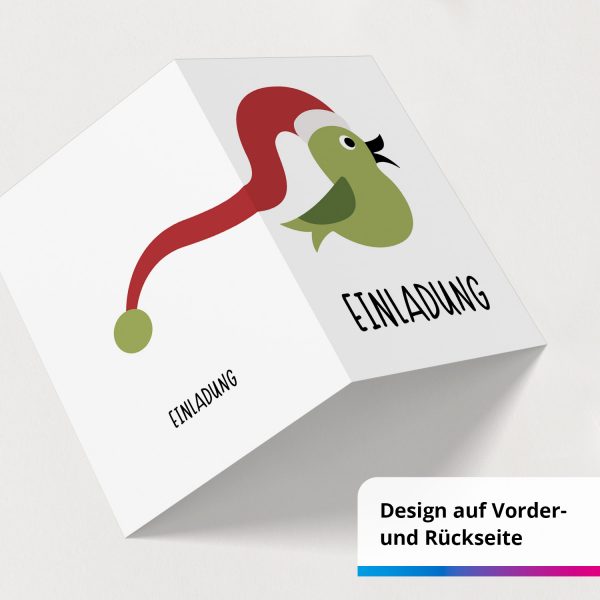 10 x Einladungskarten Klappkarten Weihnachten mit Umschlägen zur Weihnachtsfeier Motiv Weihnachtsvogel grün – Bild 2