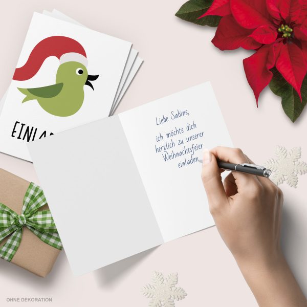 10 x Einladungskarten Klappkarten Weihnachten mit Umschlägen zur Weihnachtsfeier Motiv Weihnachtsvogel grün – Bild 3