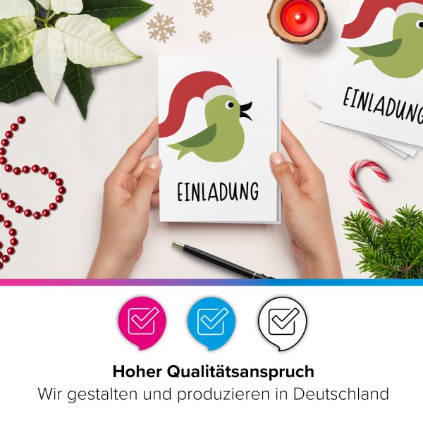 10 x Einladungskarten Klappkarten Weihnachten mit Umschlägen zur Weihnachtsfeier Motiv Weihnachtsvogel grün – Bild 5