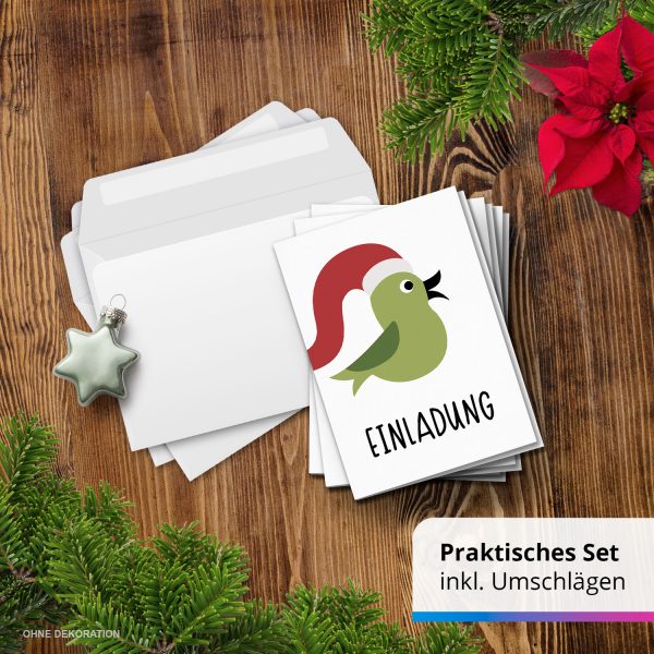 10 x Einladungskarten Klappkarten Weihnachten mit Umschlägen zur Weihnachtsfeier Motiv Weihnachtsvogel grün – Bild 7