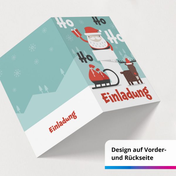 10 x Einladungskarten Klappkarten Weihnachten mit Umschlägen zur Weihnachtsfeier Motiv Weihnachtsmann Schlitten Rentier – Bild 2