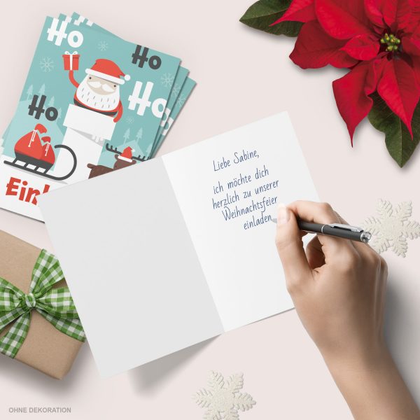 10 x Einladungskarten Klappkarten Weihnachten mit Umschlägen zur Weihnachtsfeier Motiv Weihnachtsmann Schlitten Rentier – Bild 3