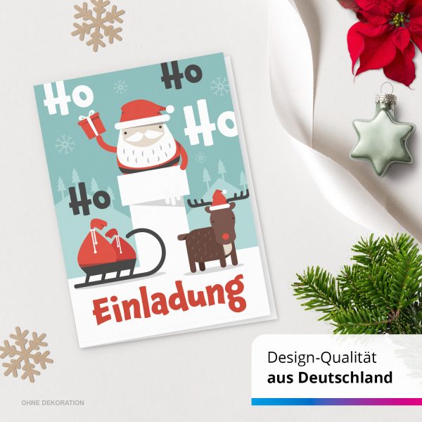 10 x Einladungskarten Klappkarten Weihnachten mit Umschlägen zur Weihnachtsfeier Motiv Weihnachtsmann Schlitten Rentier – Bild 4