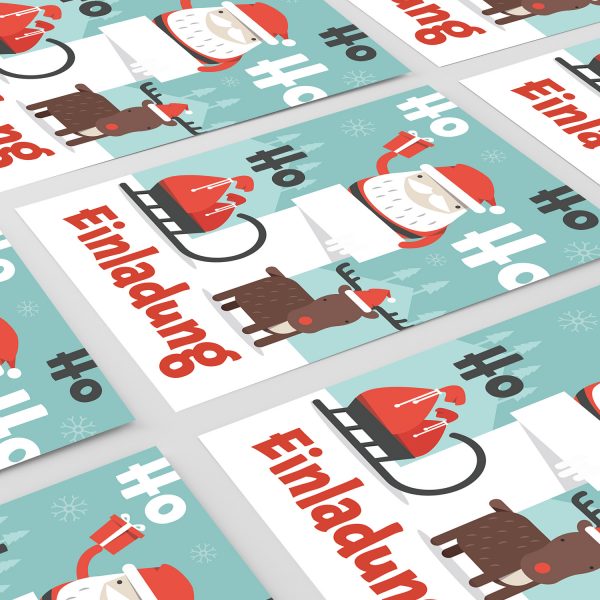 10 x Einladungskarten Klappkarten Weihnachten mit Umschlägen zur Weihnachtsfeier Motiv Weihnachtsmann Schlitten Rentier – Bild 6