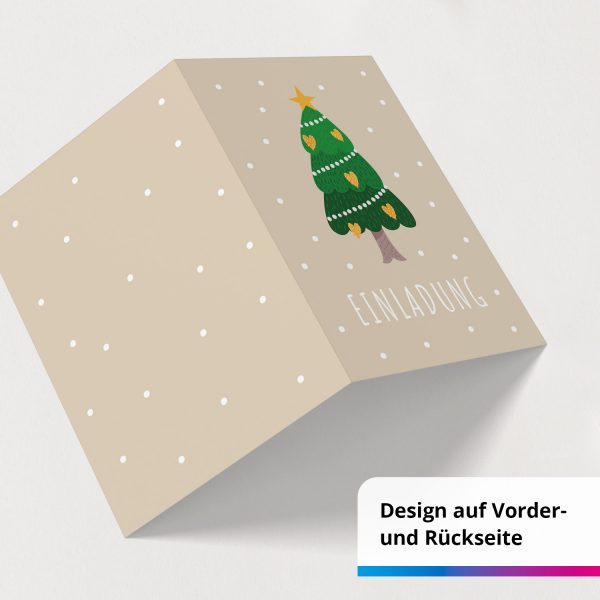 10 x Einladungskarten Klappkarten Weihnachten mit Umschlägen zur Weihnachtsfeier Motiv Tannenbaum vor Beige im Schnee – Bild 2