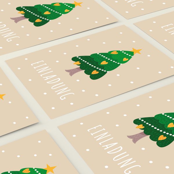 10 x Einladungskarten Klappkarten Weihnachten mit Umschlägen zur Weihnachtsfeier Motiv Tannenbaum vor Beige im Schnee – Bild 6