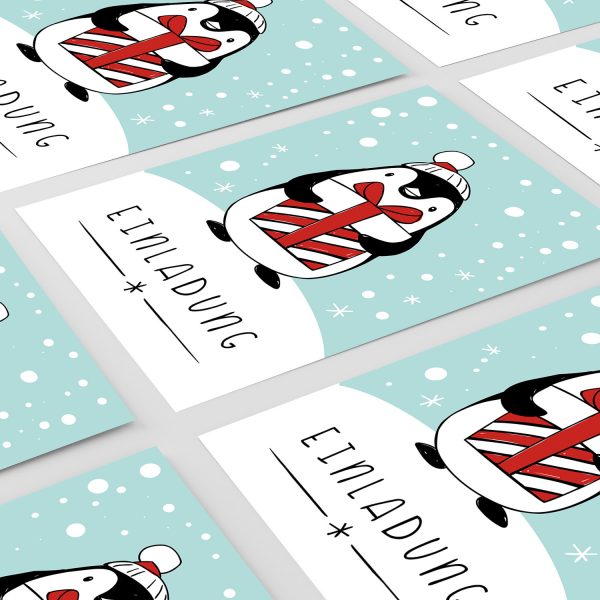 10 x Einladungskarten Klappkarten Weihnachten mit Umschlägen zur Weihnachtsfeier Motiv Pinguin mit Geschenk – Bild 6