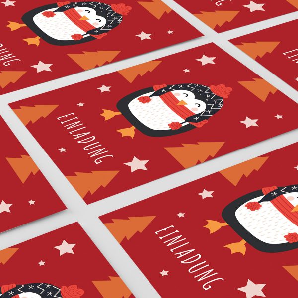 10 x Einladungskarten Klappkarten Weihnachten mit Umschlägen zur Weihnachtsfeier Motiv Pinguin mit Schal rot – Bild 6