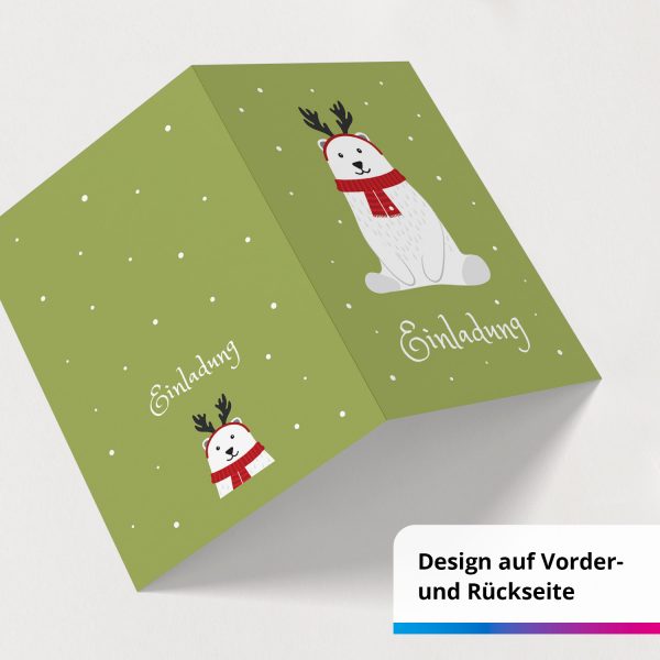 10 x Einladungskarten Klappkarten Weihnachten mit Umschlägen zur Weihnachtsfeier Motiv Eisbär sitzt im Schnee niedlich – Bild 2