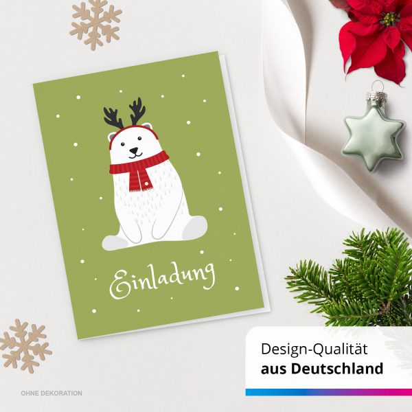 10 x Einladungskarten Klappkarten Weihnachten mit Umschlägen zur Weihnachtsfeier Motiv Eisbär sitzt im Schnee niedlich – Bild 4