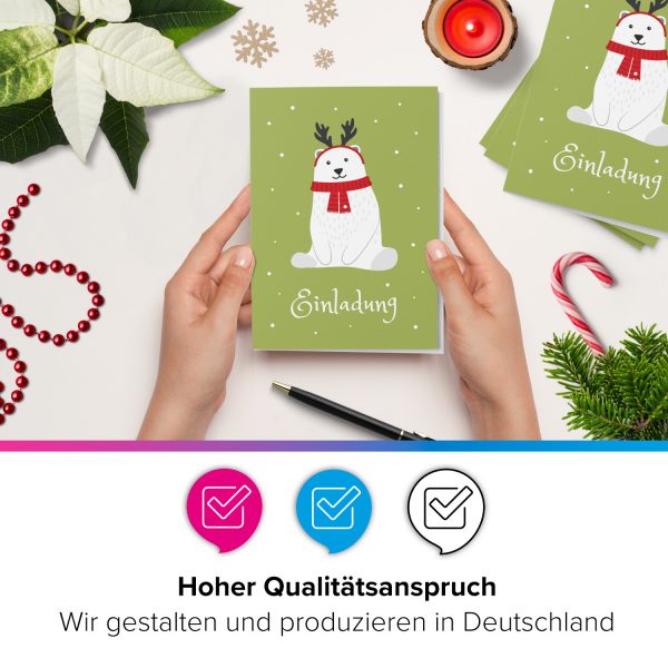 10 x Einladungskarten Klappkarten Weihnachten mit Umschlägen zur Weihnachtsfeier Motiv Eisbär sitzt im Schnee niedlich – Bild 5