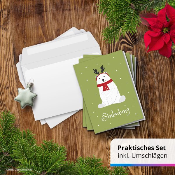 10 x Einladungskarten Klappkarten Weihnachten mit Umschlägen zur Weihnachtsfeier Motiv Eisbär sitzt im Schnee niedlich – Bild 7