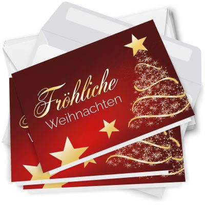 10 Weihnachtskarten Grußkarten zu Weihnachten - Klappkarten mit Umschlägen - Fröhliche Weihnachten Business Geschäftlich rot