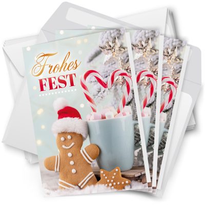 10 Weihnachtskarten Grußkarten zu Weihnachten - Klappkarten mit Umschlägen - Frohes Fest Lebkuchen Männchen Niedlich