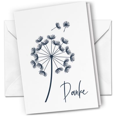 10 x Trauer Danksagungskarten Klappkarten mit Umschlag DIN A6, Trauerkarten Pusteblume dunkelblau auf weiss, Danke Sagen nach Beerdigung, Trauerfall