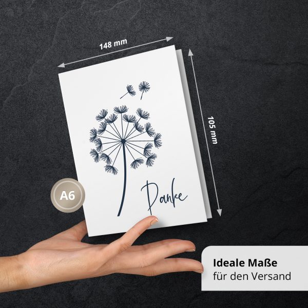 10 x Trauer Danksagungskarten Klappkarten mit Umschlag DIN A6, Trauerkarten Pusteblume dunkelblau auf weiss, Danke Sagen nach Beerdigung, Trauerfall – Bild 3