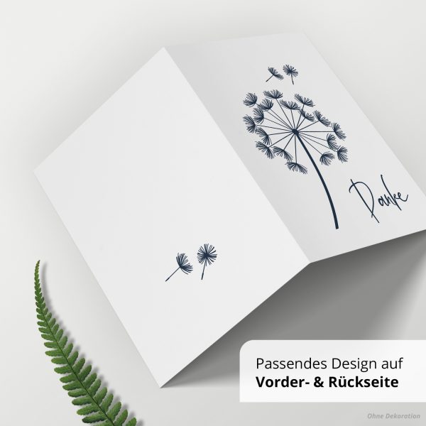 10 x Trauer Danksagungskarten Klappkarten mit Umschlag DIN A6, Trauerkarten Pusteblume dunkelblau auf weiss, Danke Sagen nach Beerdigung, Trauerfall – Bild 4
