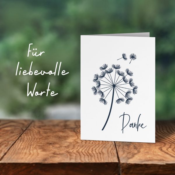 10 x Trauer Danksagungskarten Klappkarten mit Umschlag DIN A6, Trauerkarten Pusteblume dunkelblau auf weiss, Danke Sagen nach Beerdigung, Trauerfall – Bild 6
