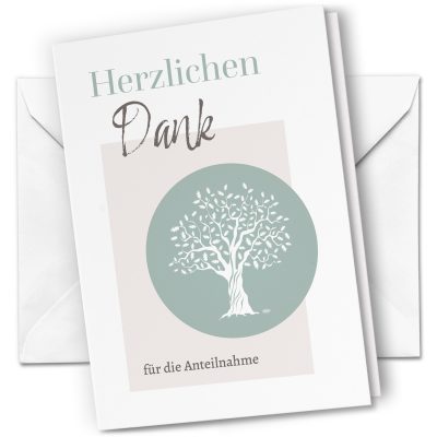 10 x Trauer Danksagungskarten Klappkarten mit Umschlag DIN A6, Trauerkarten Baum Blätter, Danke Sagen nach Beerdigung, Trauerfall