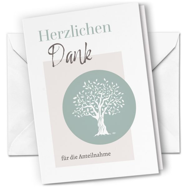 10 x Trauer Danksagungskarten Klappkarten mit Umschlag DIN A6, Trauerkarten Baum Blätter, Danke Sagen nach Beerdigung, Trauerfall